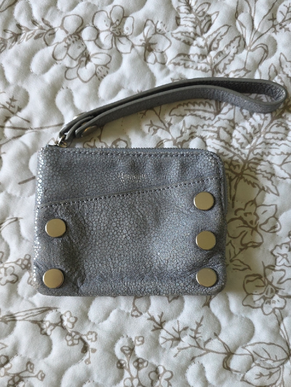 Metallic Silver Wristlet Clutch with Stud Accents